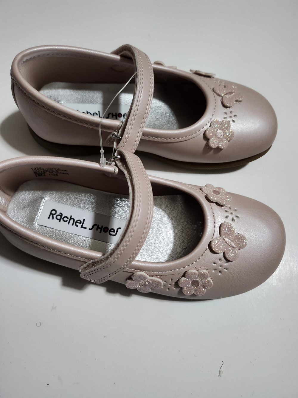 Rachel Shoes Light Pink Mary Jane with Glitter Flower And Butterfly  Accents